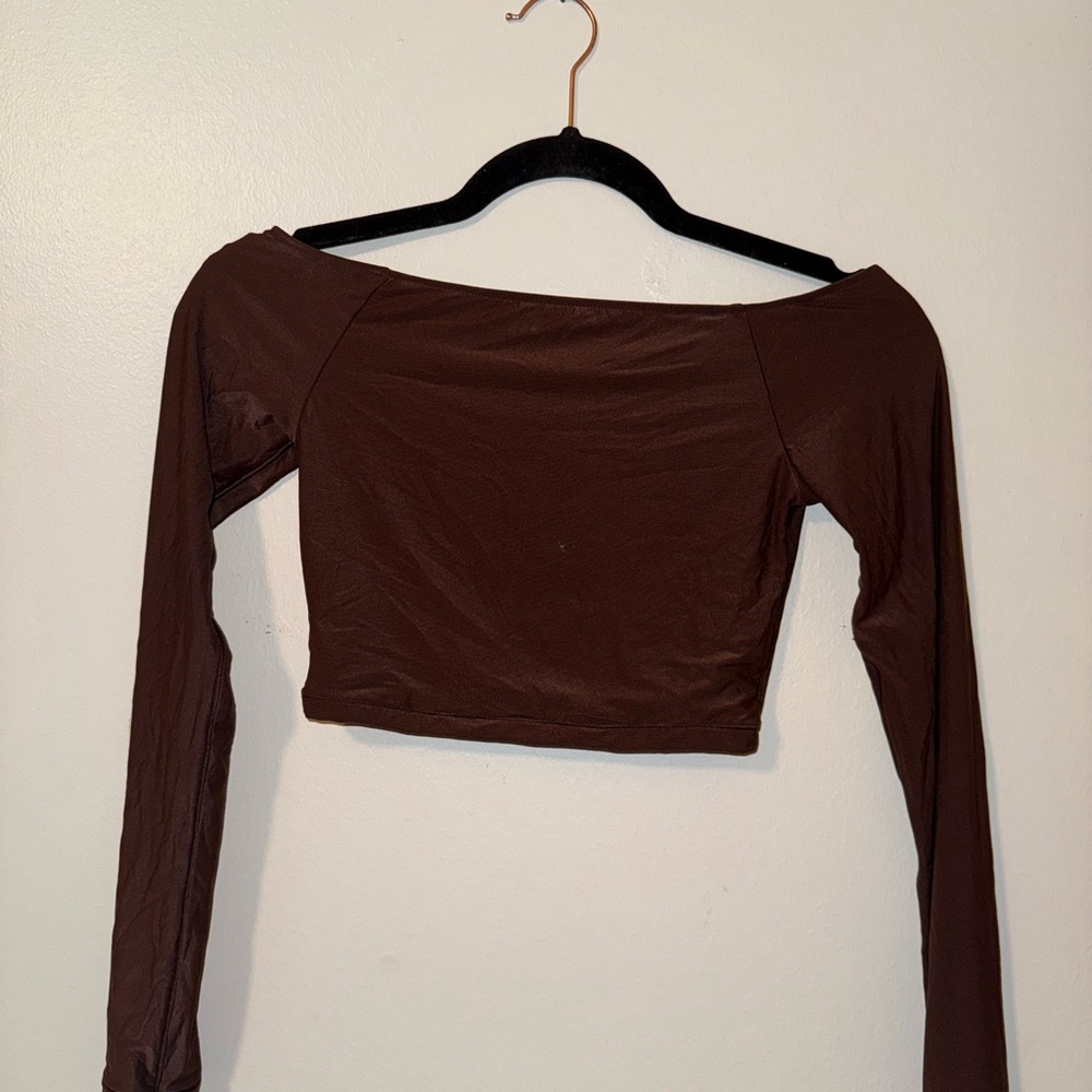 Aerie Chocolate Off-Shoulder Blouse